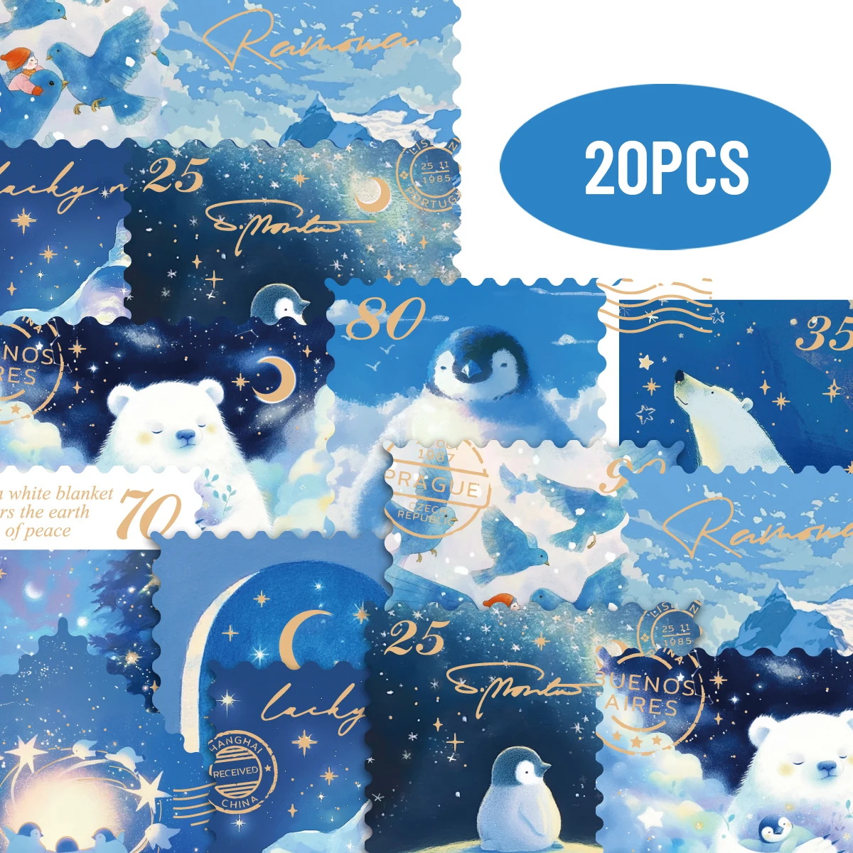 

20 шт. наклейки с рисунком звездного неба и белого медведя для ноутбуков, бутылок с водой, чемоданов и чехлов для телефонов, конвертов, наклеек