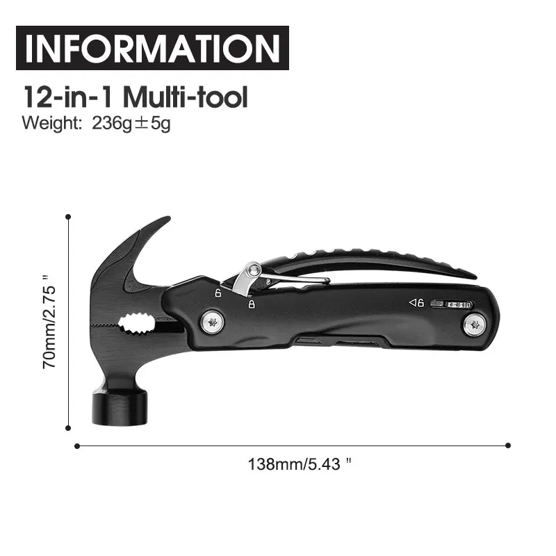 12-in-1 multi-tool hammer, multi-function screwdriver, outdoor, camping, ideal gift for fathers, husbands, boyfriends