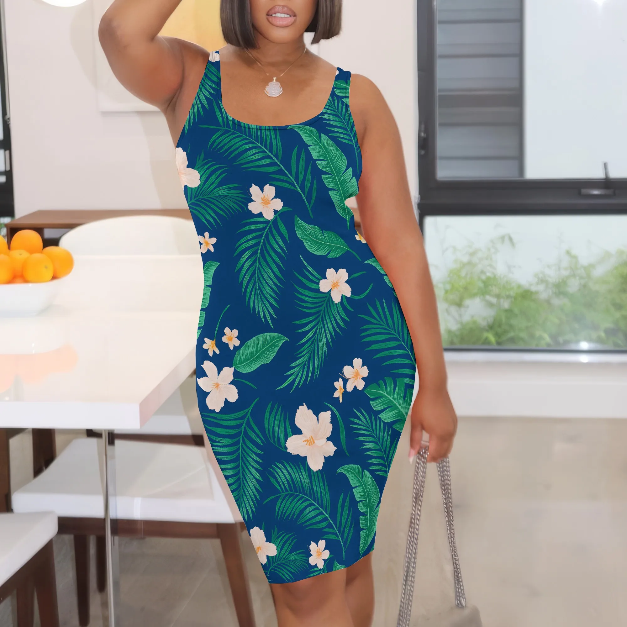 ผู้หญิงเซ็กซี่ฤดูร้อน Midi Tank Top Date Night แขนกุด Club Party Casual Maxi Dress