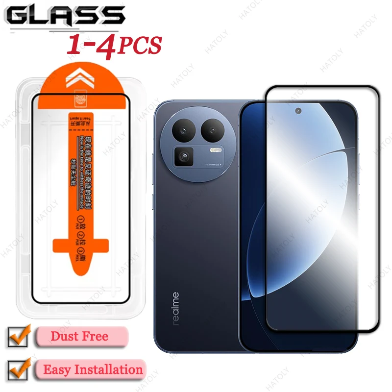 For Realme GT8 Pro China Glass Dust Free Installation Glass For Realme GT8 China Screen Protector Black Edge Protective Film