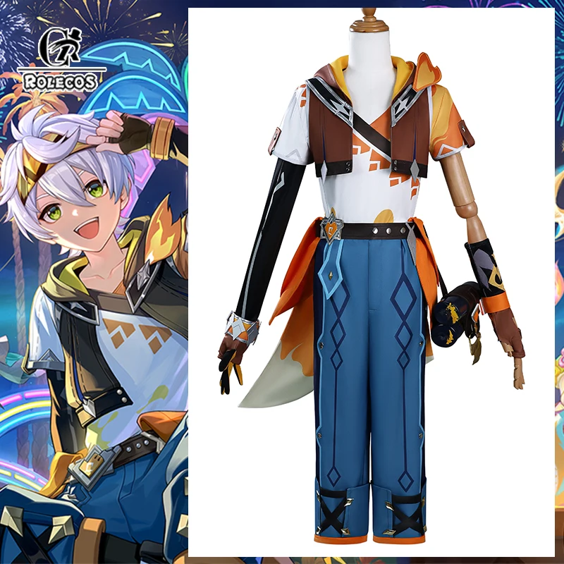 

ROLECOS Game Genshin Impact Bennett Cosplay Costume Adventures In Blazing Hue Bennett Halloween Men Suit Party Outfit New Skin