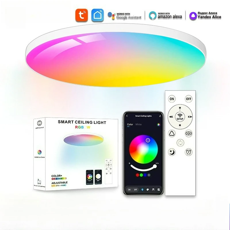Tuya WiFi Bluetooth Smart Ceiling Light RGBCW LED Ambient Lamp 85-265V Remote Control Alexa Voice Control Room Decor Lighting
