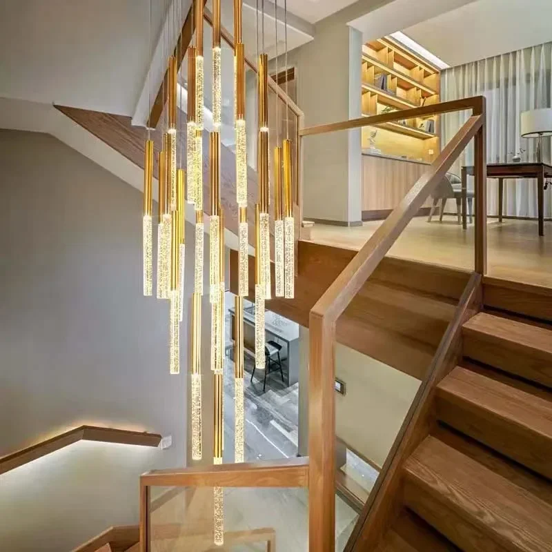 Modern Ceiling Crystal Led Chandelier Long Cristal Hanging Lamp For Staircase Living Room Nordic Minimalist Indoor Light Fixture