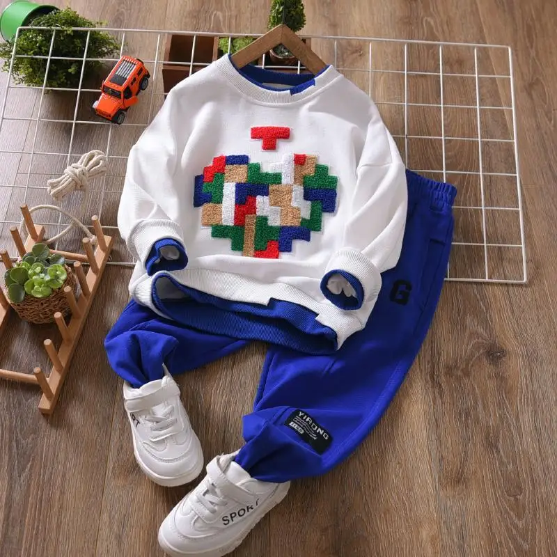 Boys' Suit Spring and Autumn 2022 New Pure Cotton Two-Piece Set Medium and Large Children's Sweater Track Pants