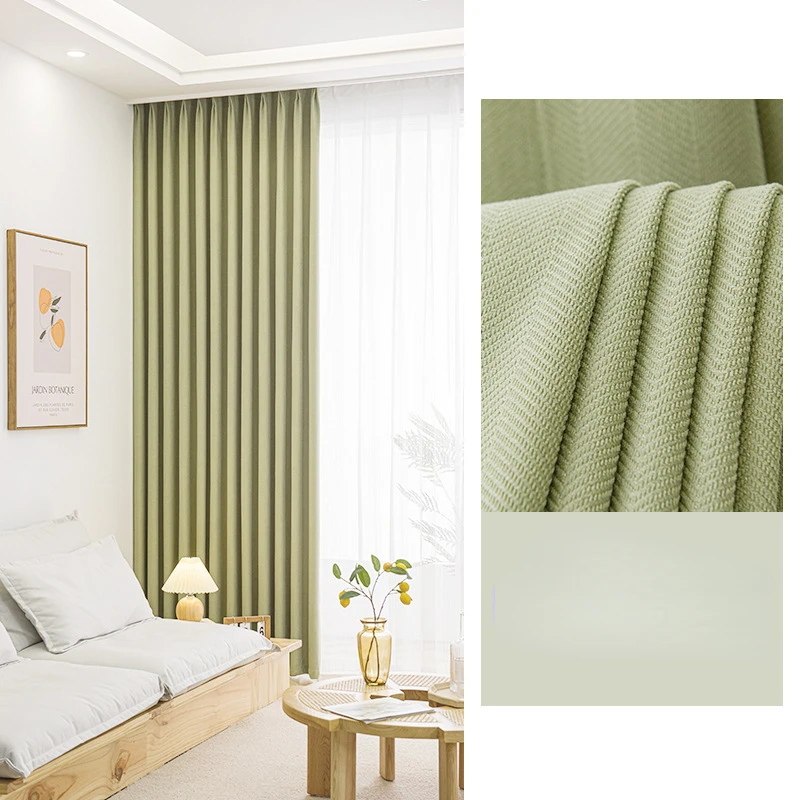 Thickened cream wind herringbone pattern chenille curtain cloth Japanese living room bedroom blackout sunscreen curtain yy