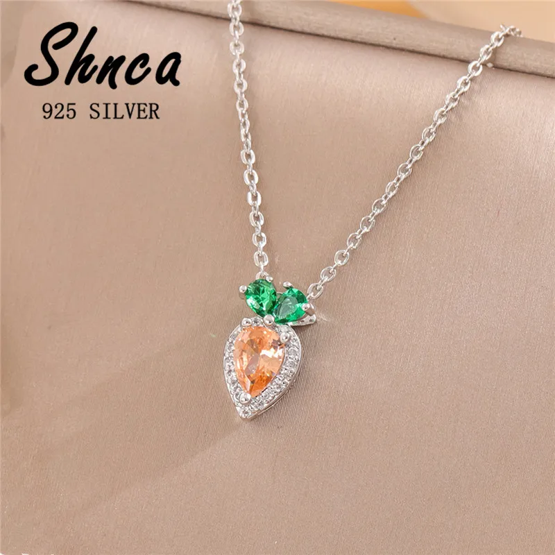 SHNCA Brand Original Creative 925 Sterling Silver Carrot Shape Cubic Zirconia Pendant Necklaces For Women LN010