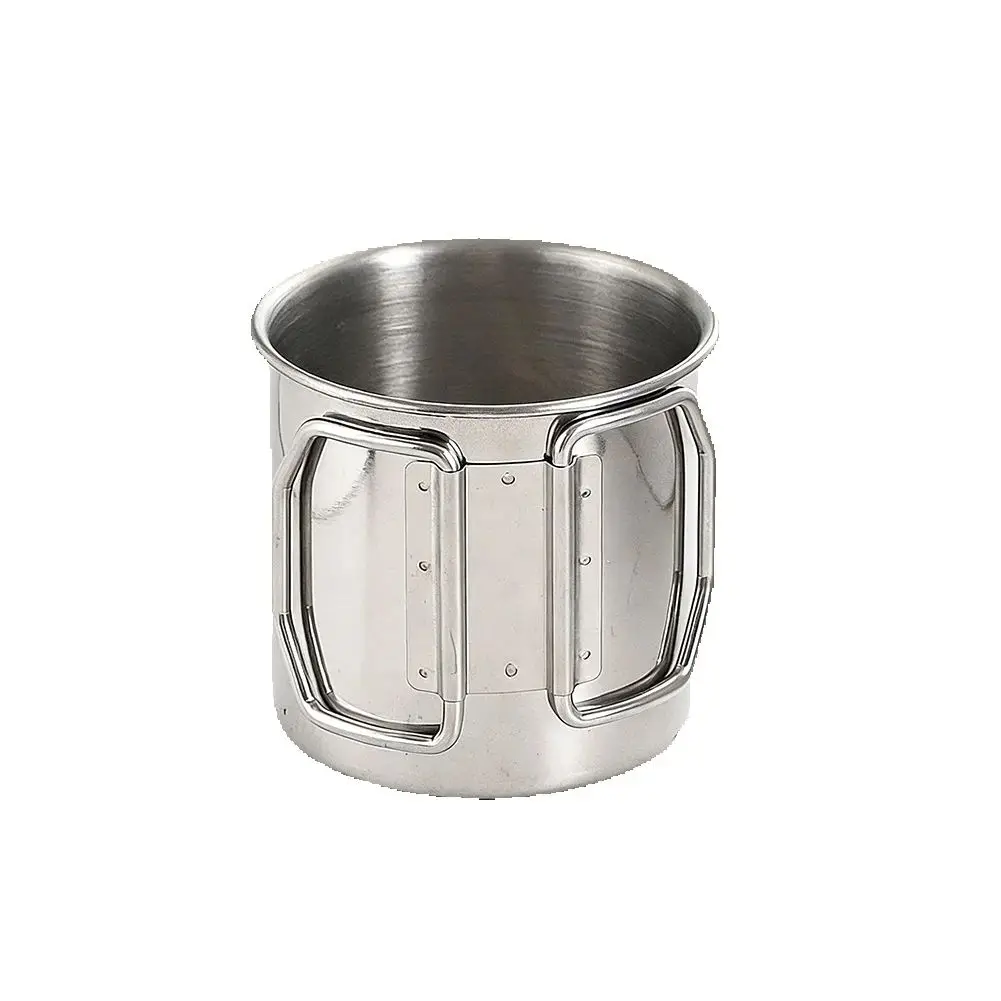 

Camping Mug Stainless Steel Water Canteen Cup with Foldable Handle Outdoor Travel Picnic Hike Portable Mug Kitchen Drinkware