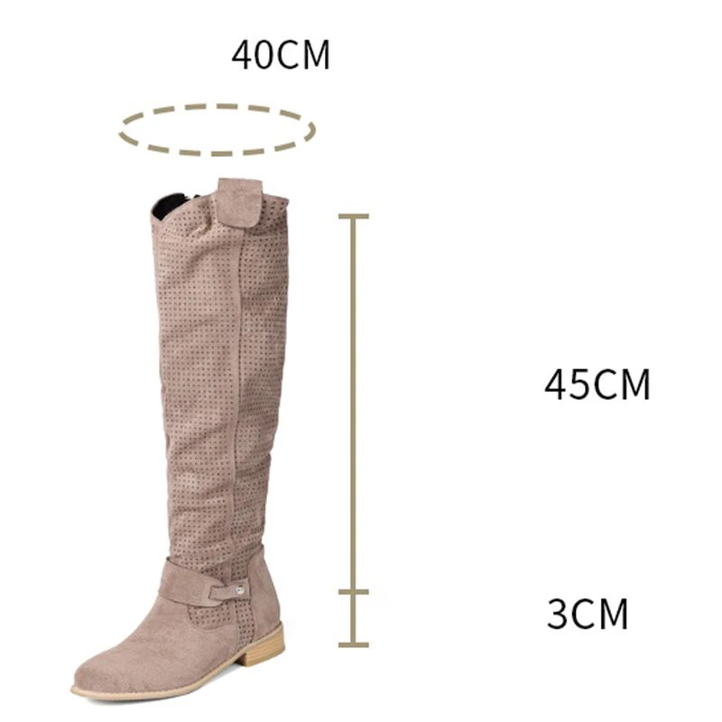 REAVE CAT Flock Suede Knee High Boots for Women Round Toe 3cm Thick Sole Zipper Large Size 46 47 48 Casual Daily Tall Tube Bota