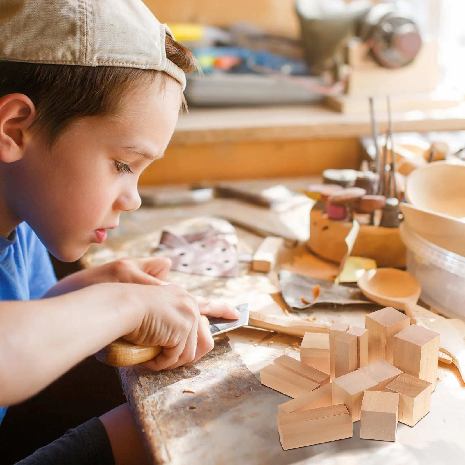 

15Pcs Wooden Blocks for Crafts Unfinished Rectangle Cubes Ideal for Carving and Decorating Wood Block Wood Letter Blocks Cubes