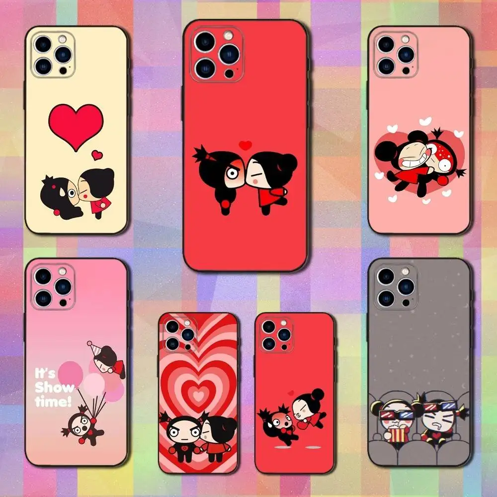 

P-Pucca-AS Cute G-Garu-US Phone Case For iPhone 16,15,14,13,12,11 Plus,Pro Max,XS,X,XR,SE,Mini,8,7,Soft Silicone Black Cover