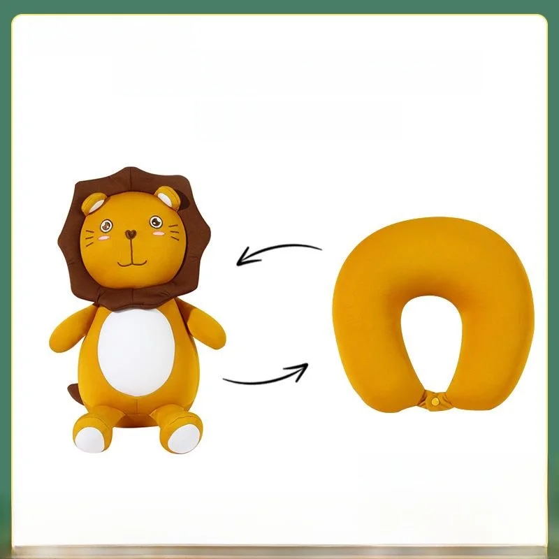 

Мультяшная U-образная подушка-игрушка в форме льва, двусторонняя, для поддержки шеи, портативная дорожная подушка