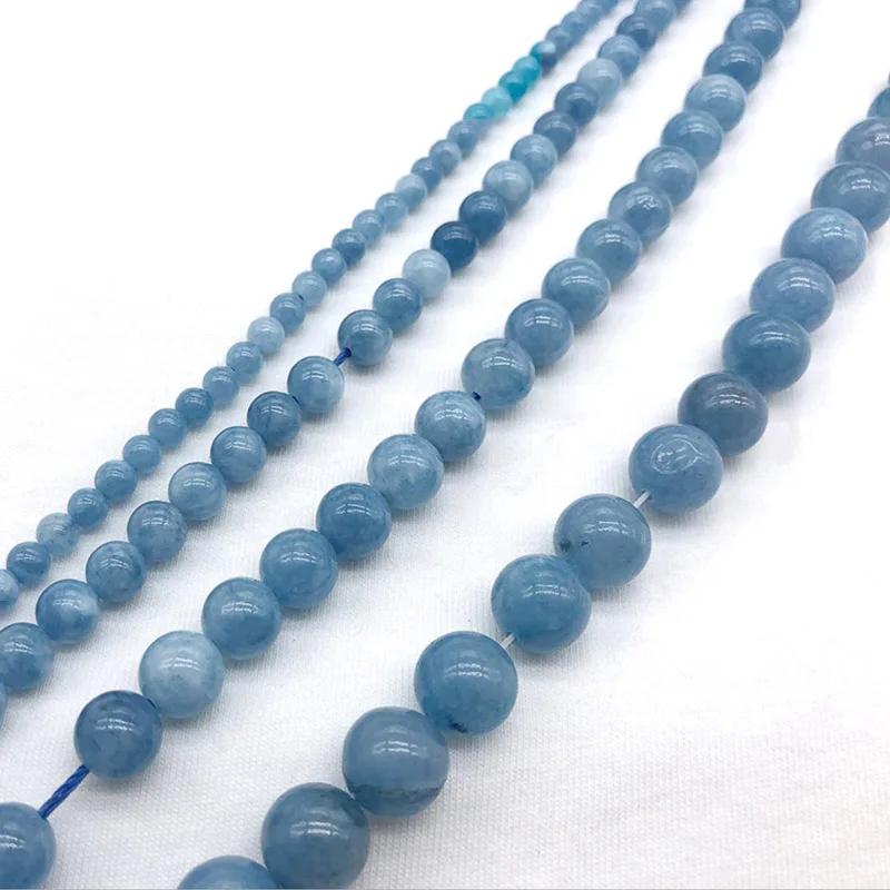 REGELIN  4/6/8/10/12mm Natural Stone Aquamarin Angelite Round Loose Beads  For Jewelry Making Strand 15\