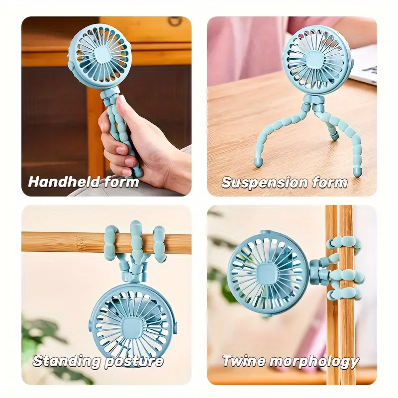 Tragbarer, flexibler Stativventilator, USB-wiederaufladbarer Mini-Oktopus-Ventilator, extrem leise, für Kinderwagen, Autositz, Reisen, tragbarer Ventilator mit 3 Geschwindigkeitsstufen – Detail 3