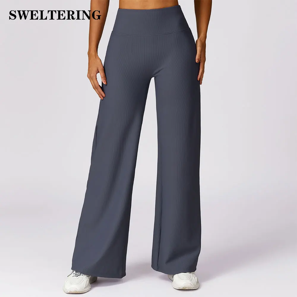 

Thread High Waisted Yoga Pants Women's Straight Leg Wide Leg Pants Gym Push Ups Quick Drying Loose Fitting Sports Flared Pants