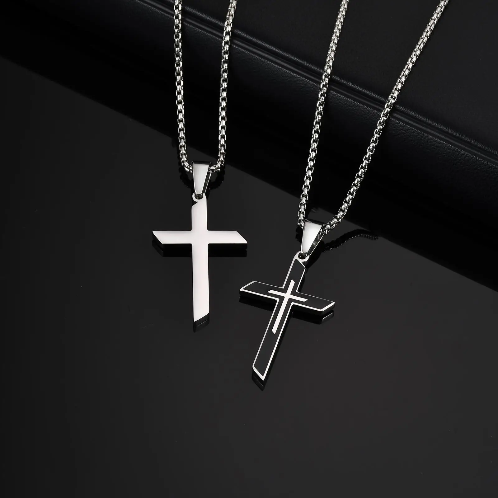 

Trendy Cross Necklace for Men Boys,Stainless Steel Pendant Necklace,Anniversary Father's Day Gifts