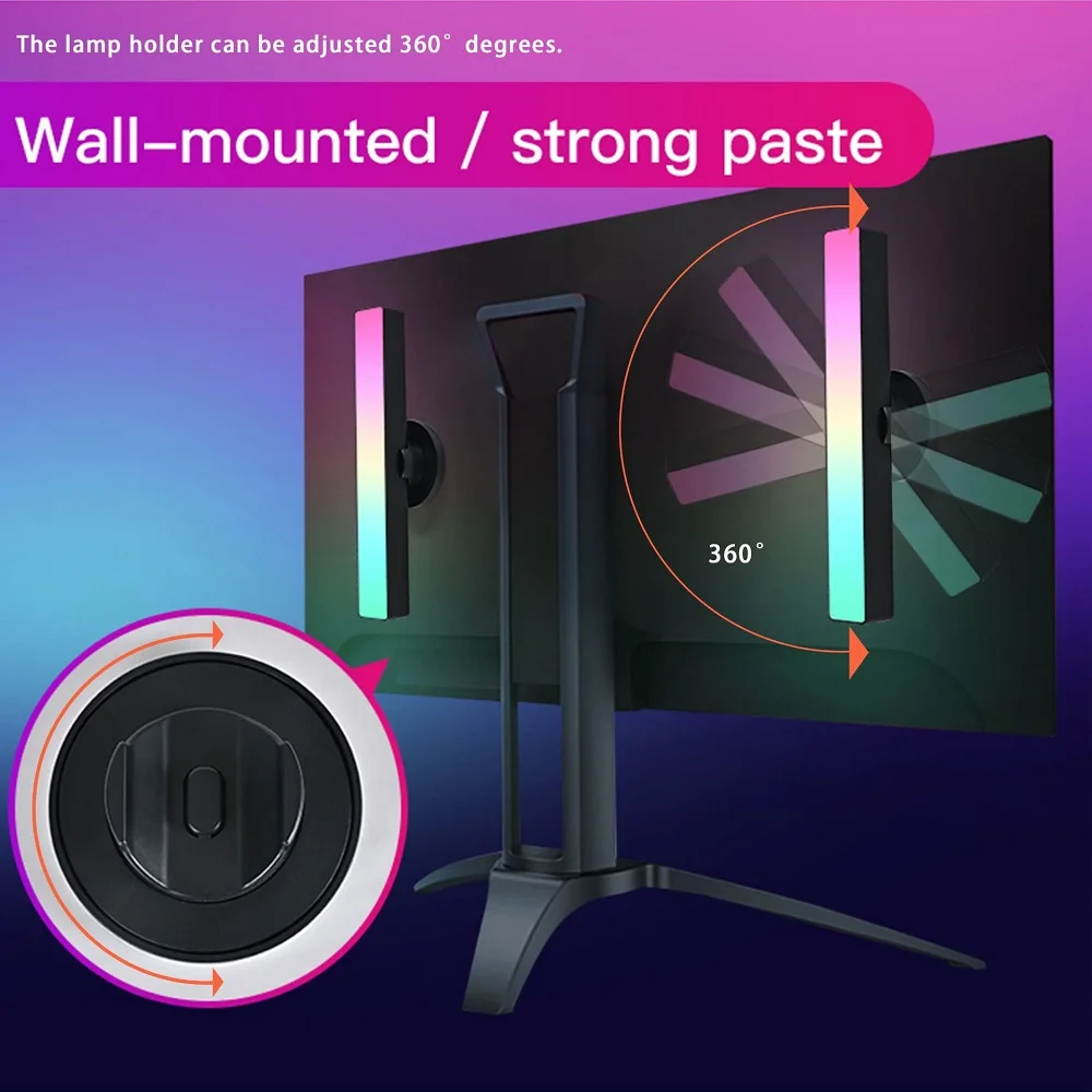 FTOYIN WIFI Music Light Bar Bluetooth RGB Desk Atmosphere Lamp 2pack Game TV Wall Computer Decoration Music Rhythm Night Light