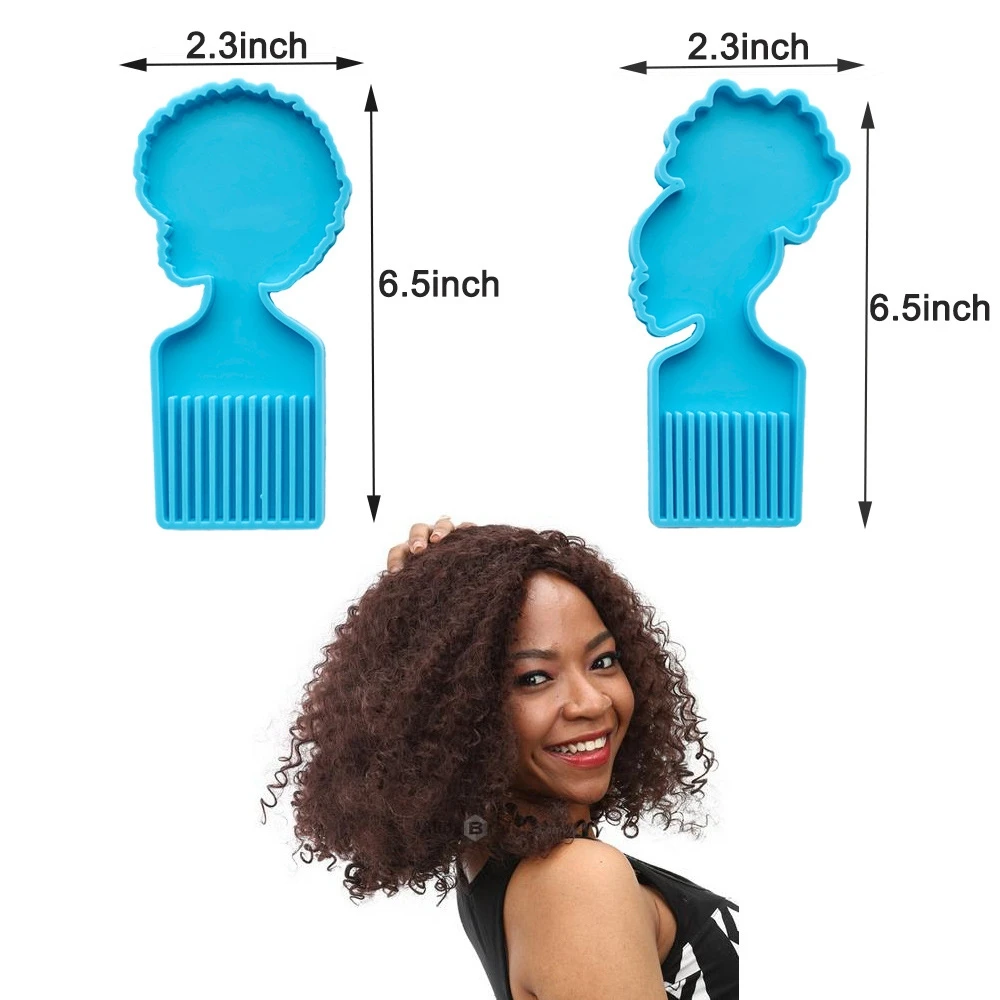 Afro Female Hair Pick Comb Resin Molds Head Large Beauty Silicone Molds for Resin 2 PCS ST