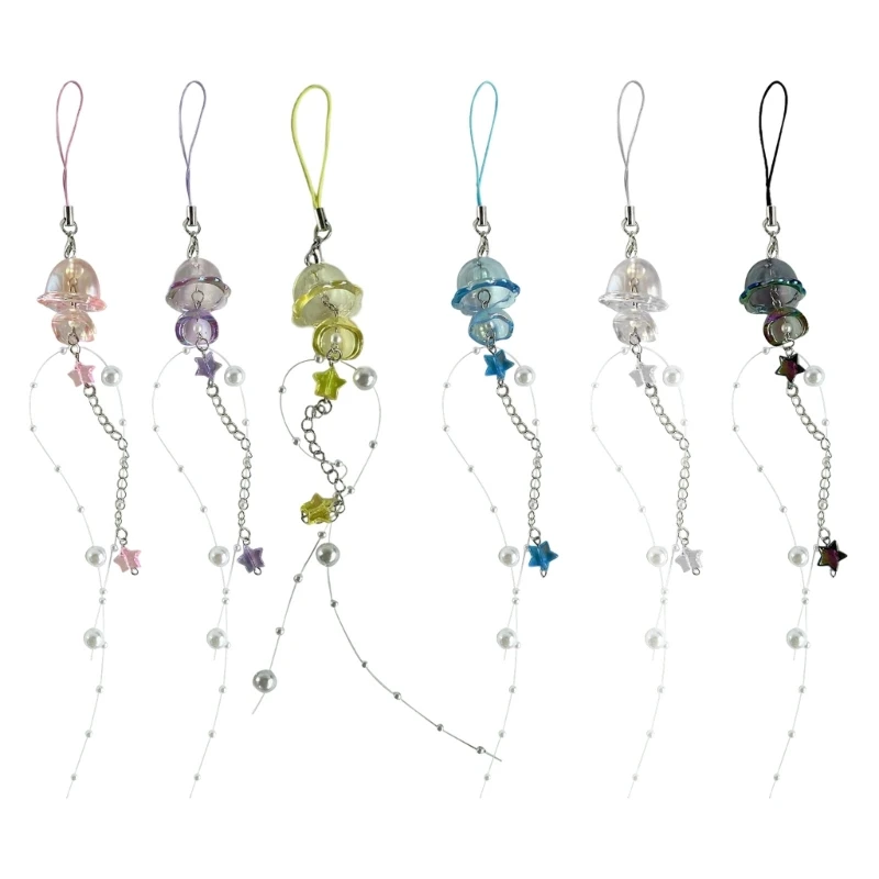 Y2K Jellyfish Phone Charm Keychain Crystal Star Pearl Chain Unique