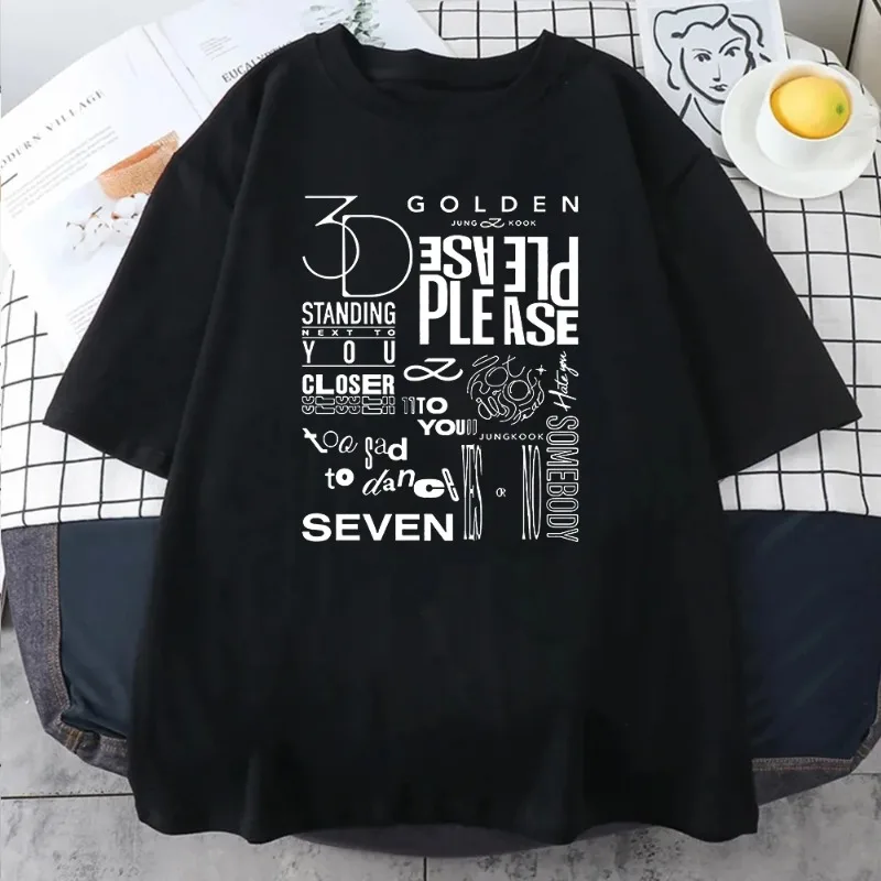 JungKook Golden T-shirt Harajuku Standing Next To You Short Sleeved Unisex Retro Seven Piece Pullover Sports T-shirt South Korea