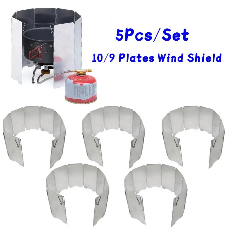 5Pcs Ultralight Outdoor 10/9 Plates Foldable Wind Shield Camping Stoves Windshield Foldable Gas Cookers Wind Deflectors Stove