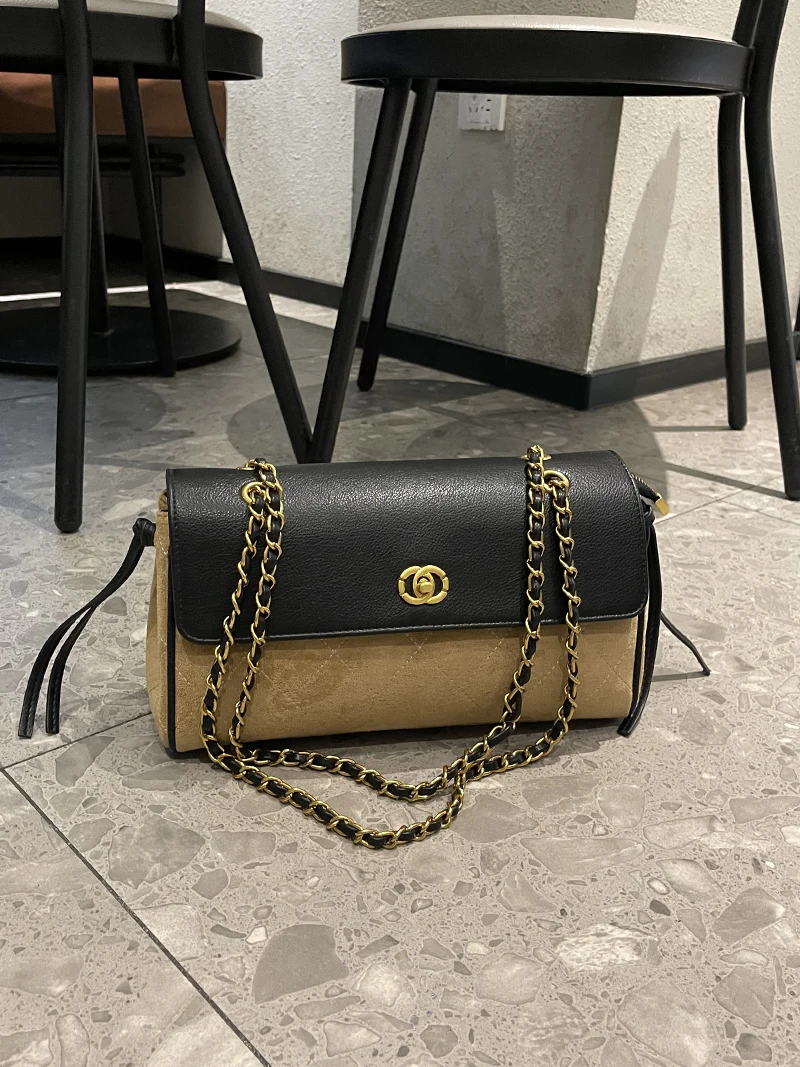 Elegant Color Block Diamond Chain Shoulder Bag Fashionable Versatile Crossbody Women's Bag Trendy Magnetic Clasp Soft PU Leather