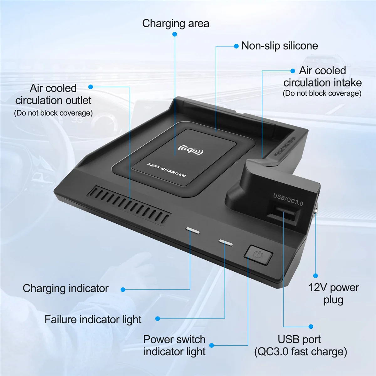 Y06A Car Fast Wireless Charger Phone Charger Charging Case Pad for C Class W205 C43 C63 X253 GLC Class