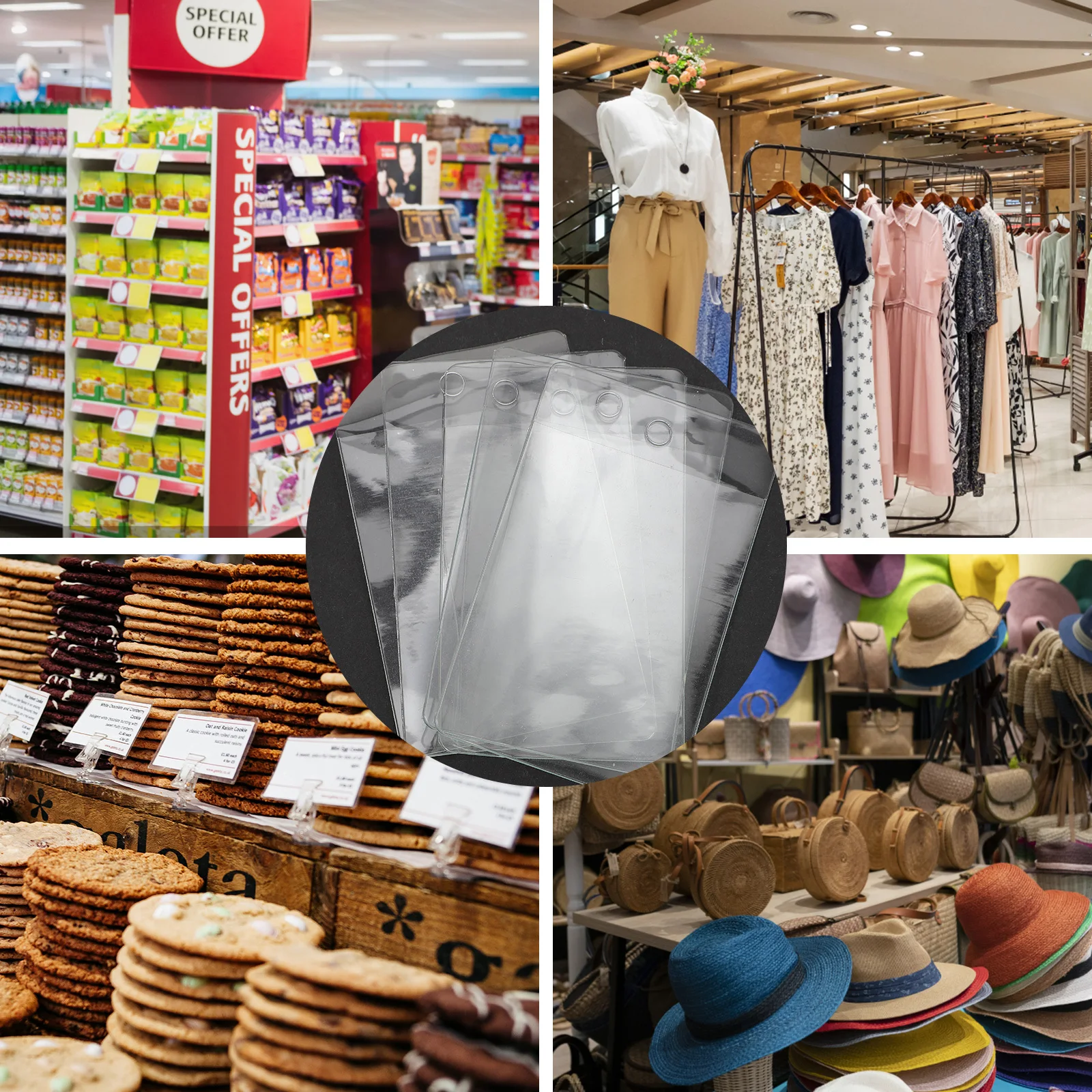 100 قطعة أكياس العلامات البلاستيكية واضحة جيوب بطاقة قابلة لإعادة الاستخدام واقية التسمية يغطي لبطاقات الفهرس السبورة مكتب تصاعد المنظم