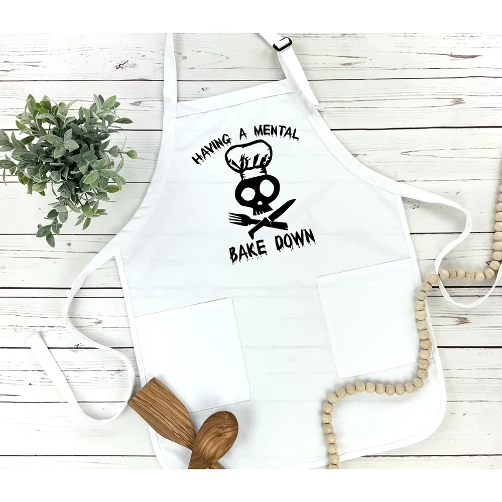 

Having A Mental Bake Down Apron Skeleton Chef Apron Cooking Gift for Baker Halloween Party Family Baking Kitchen Decor Supplies