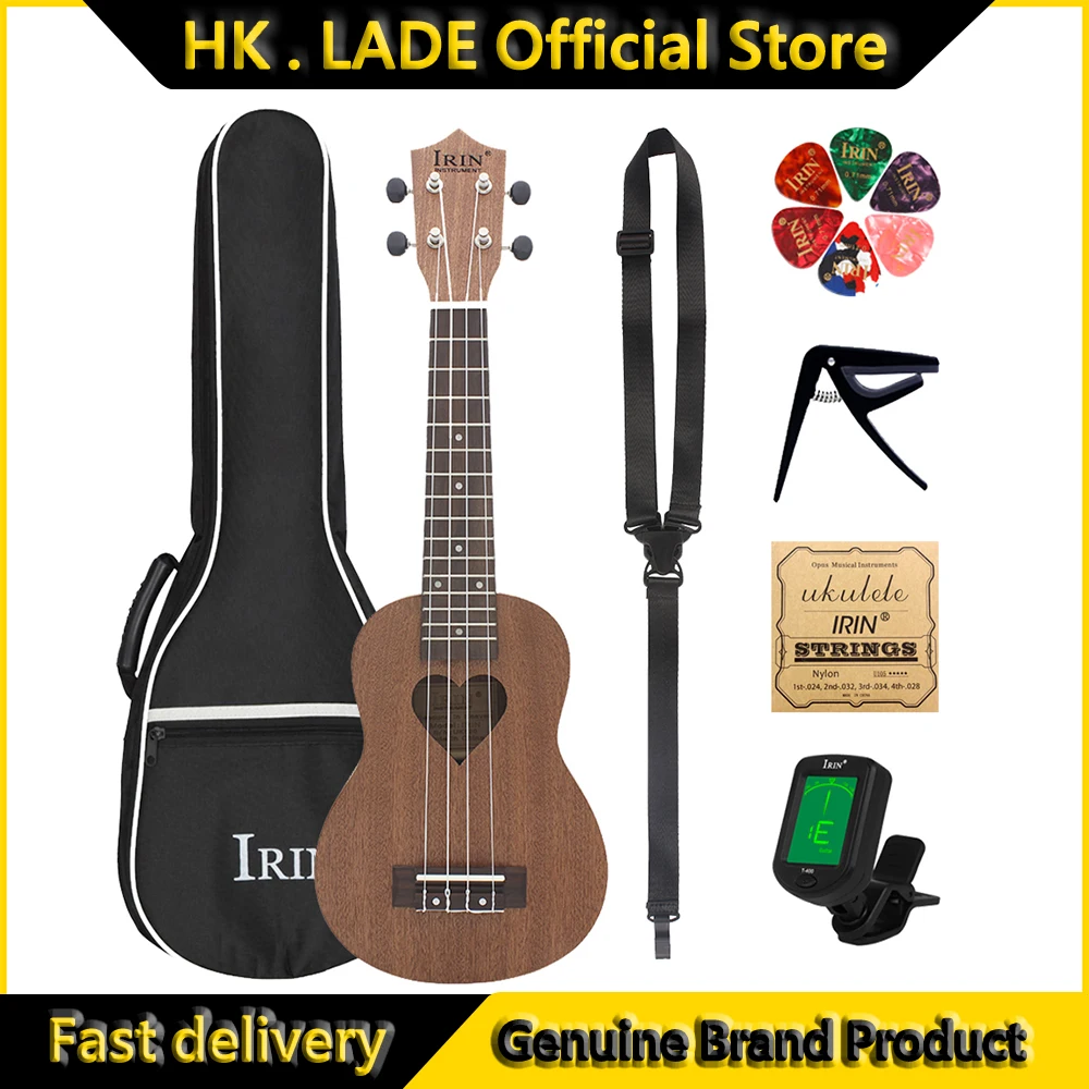 

IRIN 21 Inch Ukulele 4 Strings Hawaiian Guitar Sapele Love Shape Ukulele Guitarra With Bag Strings Tuner Capo Parts & Accessory