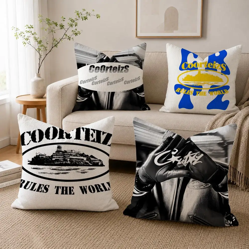 C-Corteiz-S Funda de cojín de lino con estampado de doble cara, funda de almohada para sofá, decoración nórdica para el hogar