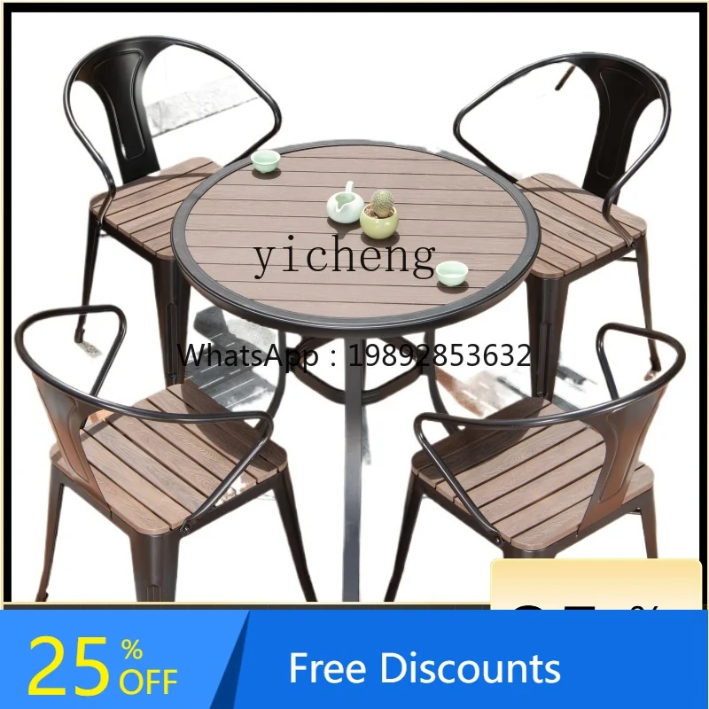 

LYY Outdoor Desk-Chair Villa Courtyard Garden Terrace Tea Outdoor Leisure Plastic Wood Table and Chair