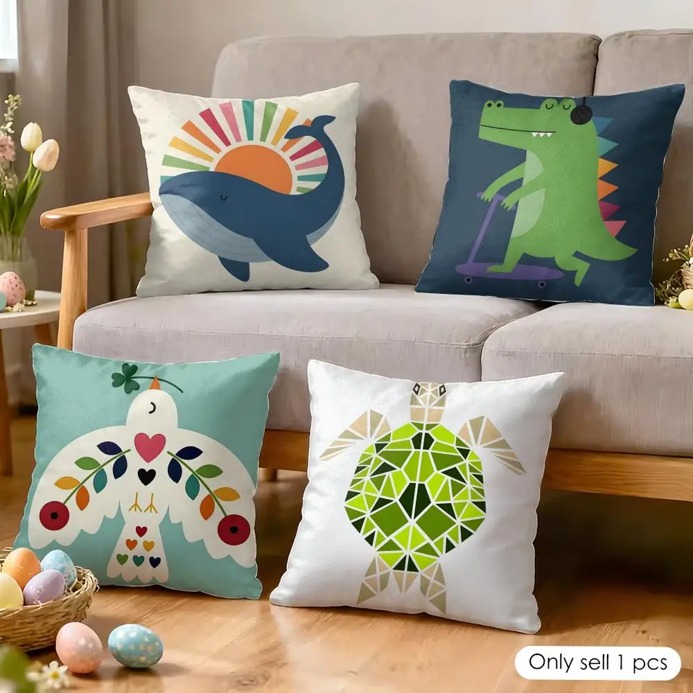 Geometric Animal Pattern Cushion Cover Soft Short Plush Pillow Cover Smooth Cozy Texture Aesthetic Cushion Case Home Decor