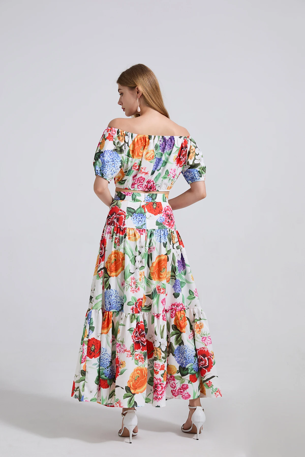 JAMERARY setelan wanita dua potong seksi motif bunga desainer merek Runway musim panas rok Maxi panjang atasan potong leher Slash