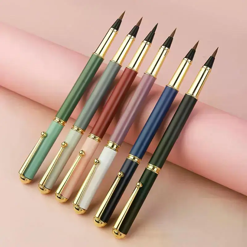 Fountain Pen Type Calligraphy Brushes Metal Frosted Fountain Pen Soft Weasel Hair Signature Pen Business Office School Writing