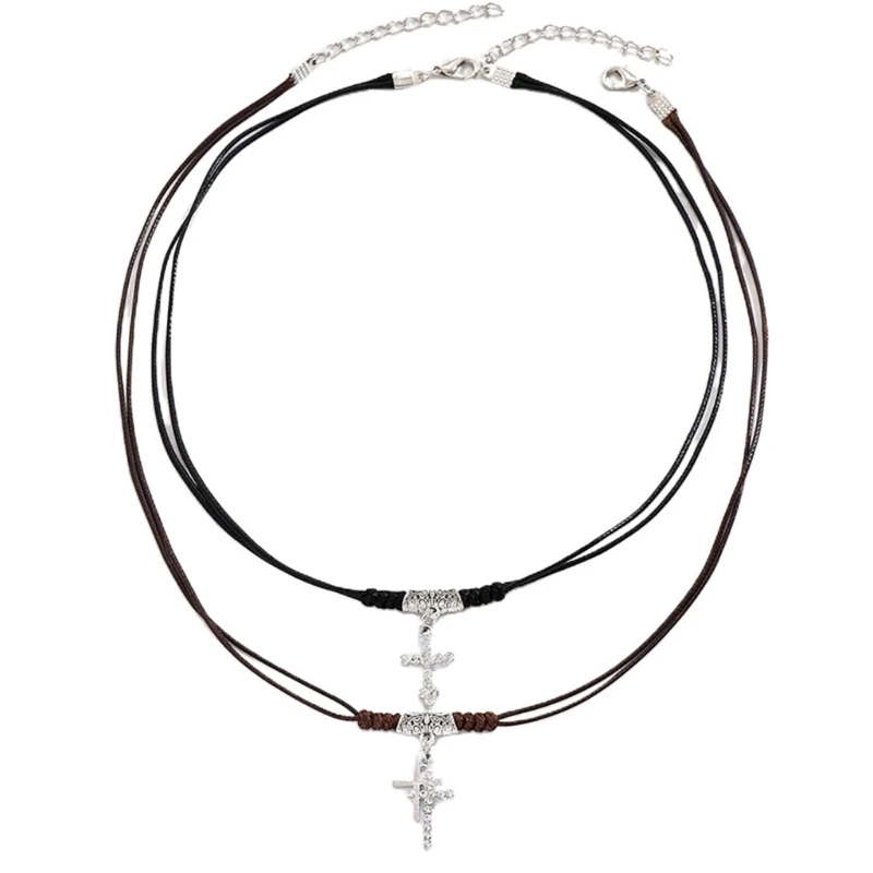 Ajustable Chain Neckchain Beautiful Crucifix Pendant Choker Couples Necklace