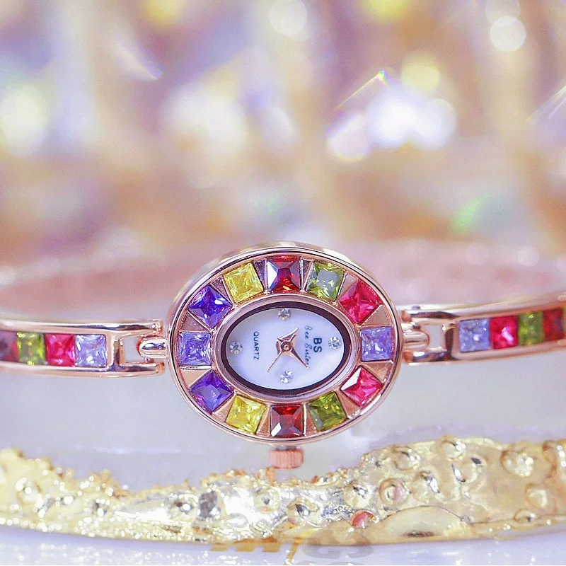 BS 1681 luksusowy damski zegarek kwarcowy marki elegancki gradientowy tęczowy zegarek na rękę wodoodporne modne zegarki dla kobiet prezenty