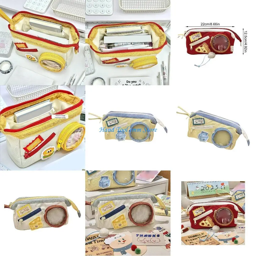 

H37F Cartoon Pencil Case Multi Compartments Polyester Pencils Pouches Pens Organiser