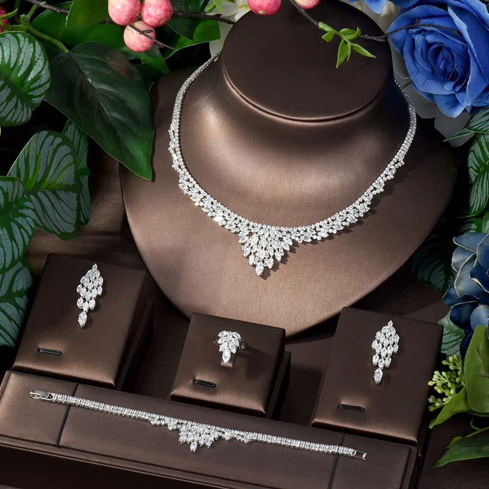 

HIBRIDE New Trendy 4PCS Luxury Drop Jewelry Set For Women Wedding Party Cubic Zircon Indian African Dubai Bridal Jewelry N-188