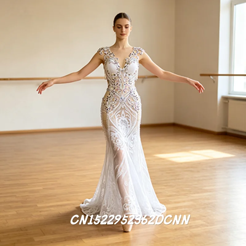 BellyDance Outfit for Women Customized High-end Luxury Performance Costume Oriental Dance Competition Clothing White color