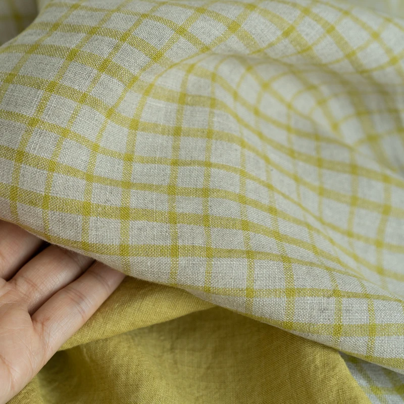 Gentle Turmeric Plaid Washed Yarn-Dyed Linen Fabric Solid Color Linen Fabric