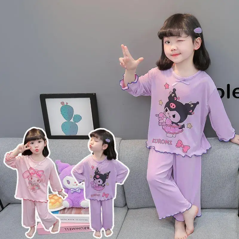 

Sanrio Kuromi Girl Long Sleeve Pajamas 2Pcs My Melody Spring Autumn Fashion Cotton Princess Cartoon Comfort Baby Home Set Gift