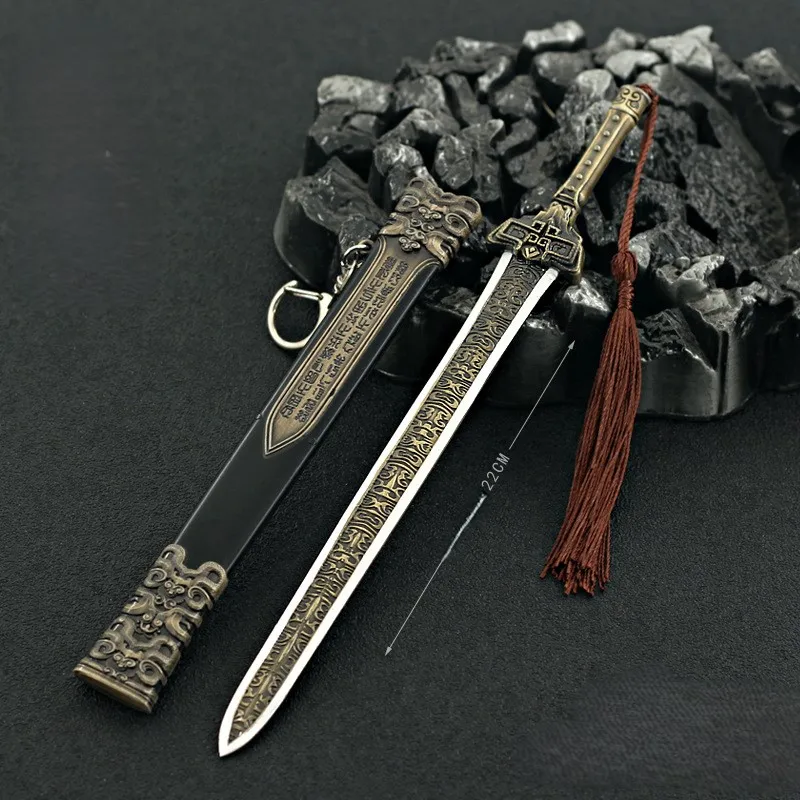 22CM/8,66 pulgadas Naraka: Bladepoint juego periférico espada larga espada Xuanyuan espada artesanal totalmente de Metal con funda espada de juguete modelo regalo