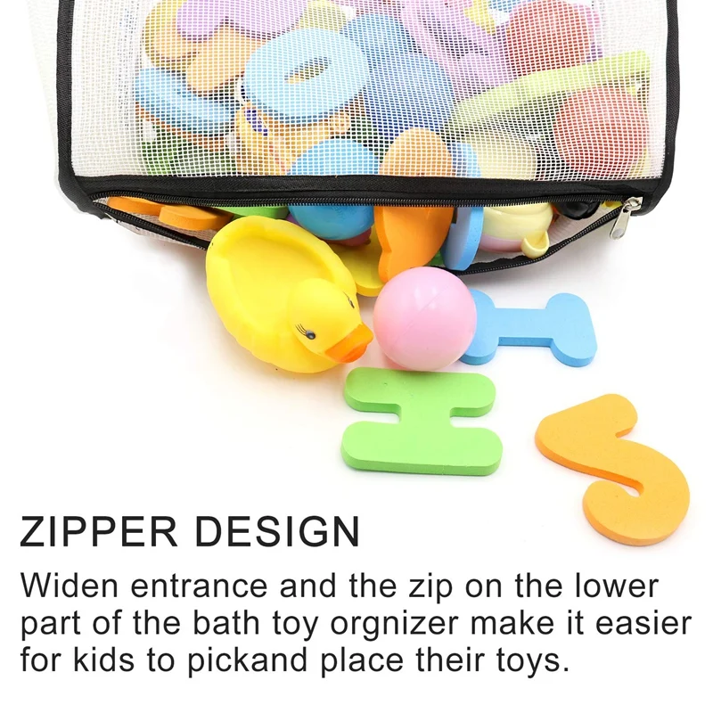 Greater Capacity Bath Toy Organizer, Extra Large Opening Bathroom Toy Holder, Bottom Zipper Bathtub Toy Storage Bag