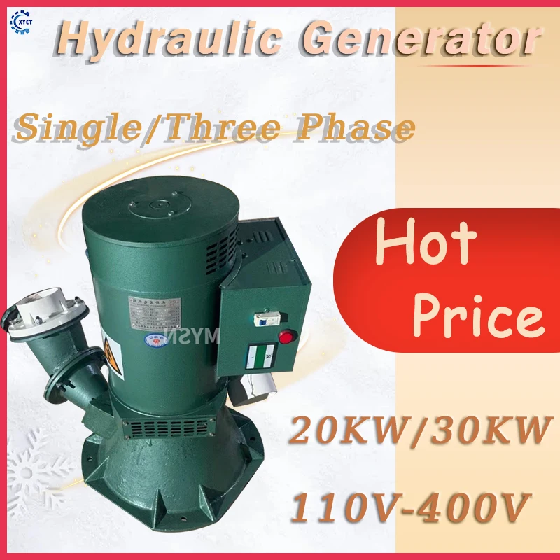 High Efficiency 20KW 30KW Single /Three Phase Oblique Impact Hydraulic Generator Water Turbine 220V 380V AC Hydro Generator Kits