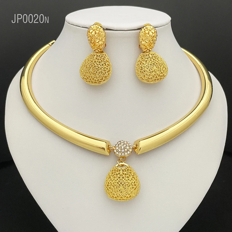 New Women Necklace And Earrings Set Luxury Design 18K Gold Plated Dubai Fashion Jewelry For Wedding Party