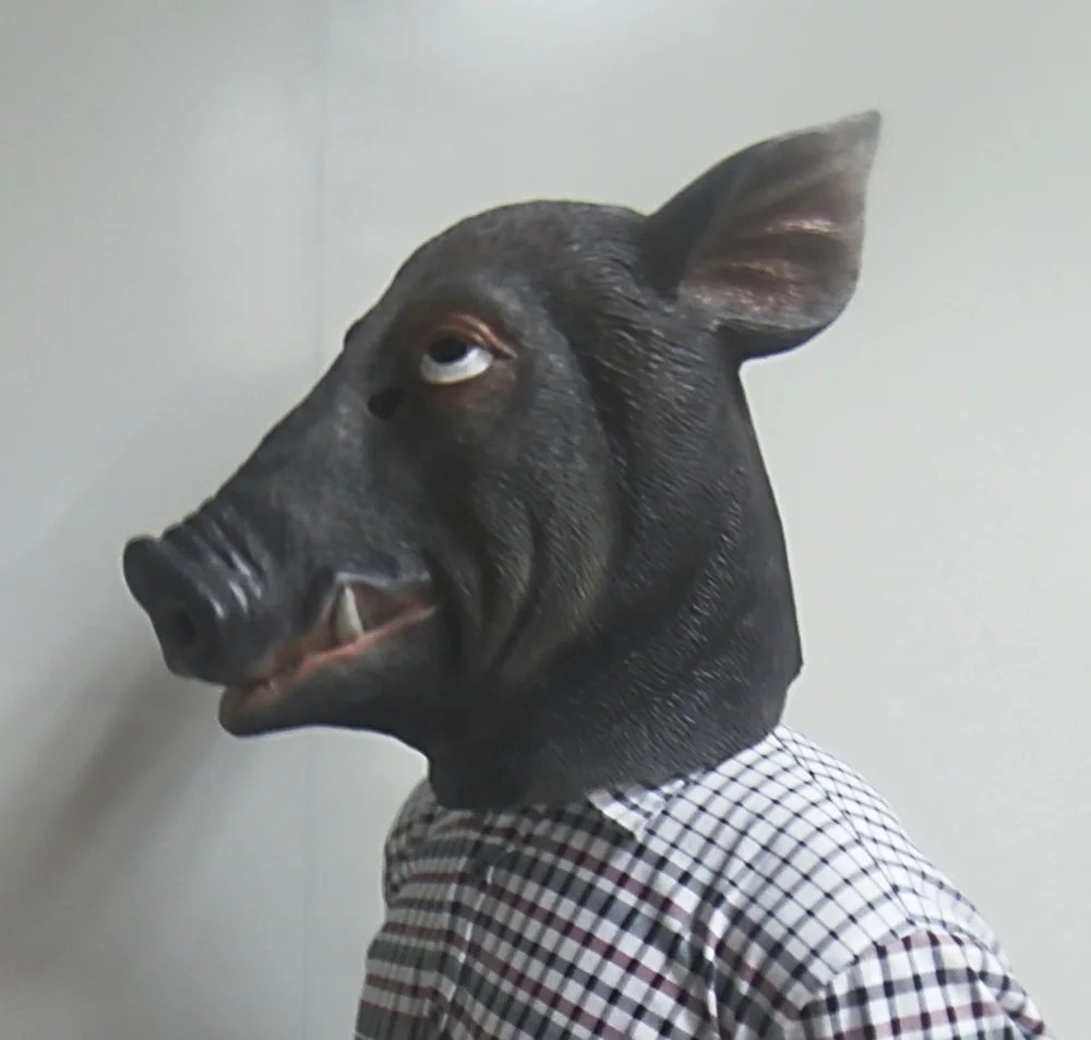 Horror Pig Animal Mask Latex Pig Mask Halloween Costume Scary Wild Boar Mask Saw Pig Mask Full Head Horror Evil Animal Prop