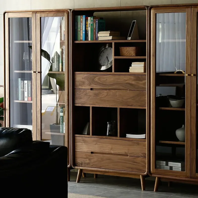 for North American Black Walnut Bookcase All Solid Wood Nordic Simple Storage Locker Living Room Bookshelf Bookcase