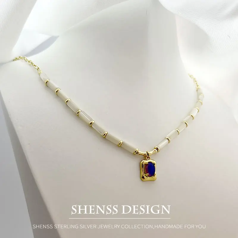 Cylindrical Shell Necklace Purple Orange Pendant 14k Copper Plated Gold Jewelry