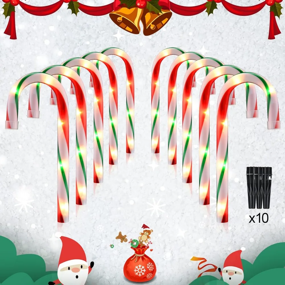 

10-дюймовые рождественские фонари из конфетной трости, набор из 10 уличных маркеров для дорожек для газона, садового декора