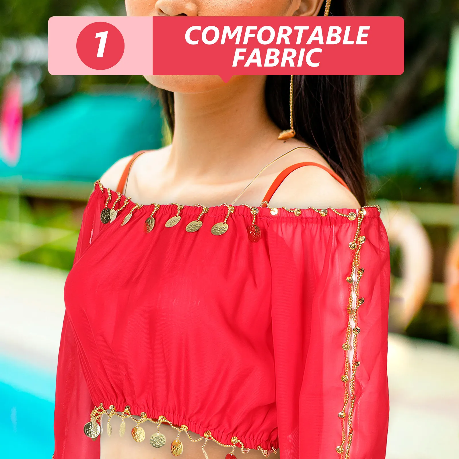 Stage Performance Belly Dancer Costume Long Sleeve Off Shoulder Crop Top Soft Comfortable Fabric for Indian Tribal Dance Elegant